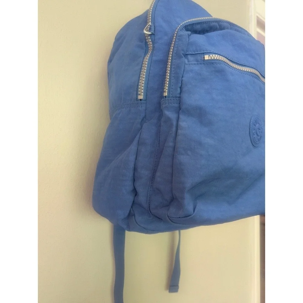 Kipling Laptop Backpack Unisex Large Blue Good Crinkled Nylon Tech Bag